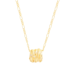 Collana dorata con pendente a spirale irregolare, cristalli e catena stile Figaro