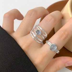 Natural aquamarine S925 sterling silver rings with multi-layer wrap design on model