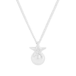 Elegant S925 sterling silver necklace featuring star pendant and white round bead charm