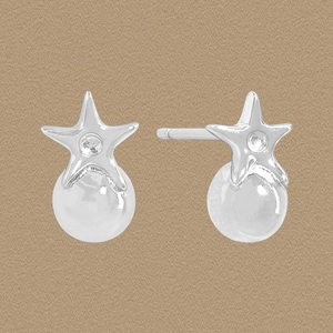 Boucles D'Oreilles Puces Étoile Avec Tige En Argent Sterling 925 Incrustation Zircon Et Künstliche Perle