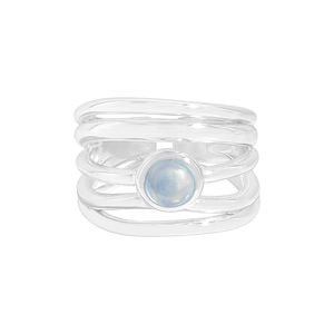 Natural aquamarine S925 sterling silver ring with multilayer winding wire design