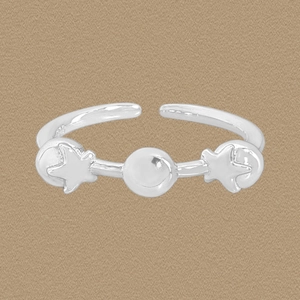 S925 Sterling Silver Star Bubble Bead Adjustable Ring For Women Minimalist Dainty Starry Open Ring Chic Jewelry Birthday Gift