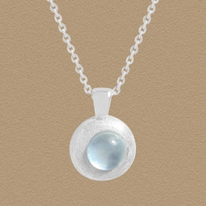 Women's S925 Sterling Silver Aquamarine Pendant Necklace Brushed Finish Round Geometric Minimalist Jewelry Gift For Her