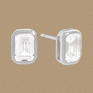 S925 Sterling Silver Emerald Cut Square Zirconia Stud Earrings Minimalist Platinum Plated Geometric Ear Jewelry For Women