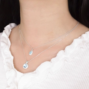 Natural aquamarine S925 silver double layer necklace with oval and round pendants