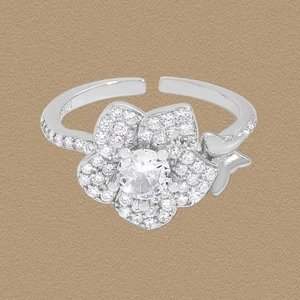 Anello Aperto Regolabile in Argento Sterling 925 con Fiore Cuore e Farfalla per Donna Elegante Anello da Dito con Zirconia