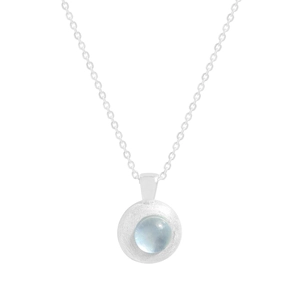 Natural aquamarine S925 sterling silver necklace with matte brushed round pendant