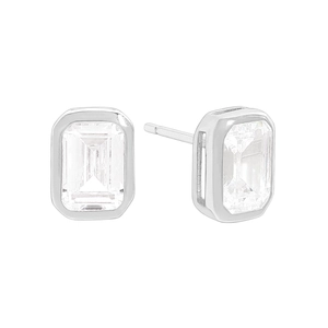 Minimalist S925 sterling silver stud earrings with emerald cut cubic zirconia stones