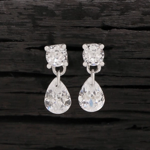 Elegant S925 sterling silver drop earrings with pear-cut cubic zirconia in a silver finish