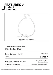 Détail du bracelet en argent sterling S925 perlé avec perle de cristal et dimensions