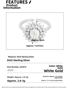 Detailed macro view of S925 silver ring featuring 6mm pearl and sparkling zircon petals