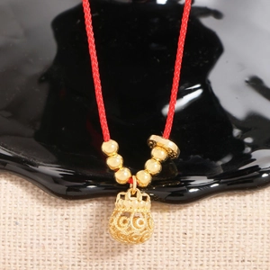 S925 sterling silver red braided rope bracelet with golden hollow money bag pendant
