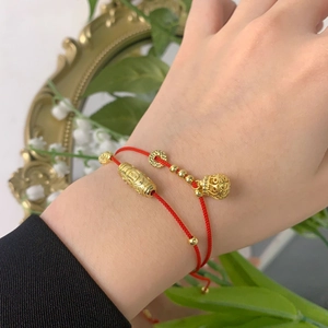 Adjustable red rope bracelet set with S925 sterling silver lucky bag charms for women
