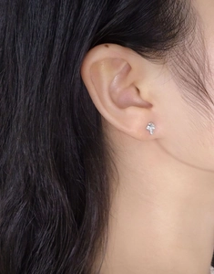Close-up of S925 sterling silver mushroom stud earring with sparkling cubic zirconia