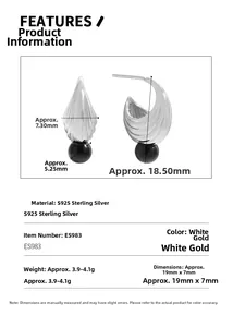Detailed size specifications for S925 sterling silver earrings with black agate beads