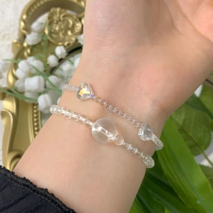 Ensemble de bracelets en perles de cristal naturel avec breloques cœur en argent