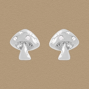 Minimalist 925 Sterling Silver Mushroom Stud Earrings For Women Cute Zirconia Inlaid White Gold Plated Small Tiny Jewelry Gift