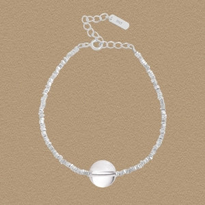 Bracelet Perlé en Argent Sterling S925 Cristal Blanc pour Femme Minimaliste Tendance Style Argent Concassé Bijoux
