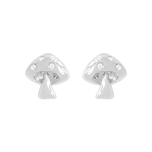 Minimalist S925 sterling silver mushroom stud earrings with sparkling cubic zirconia stones