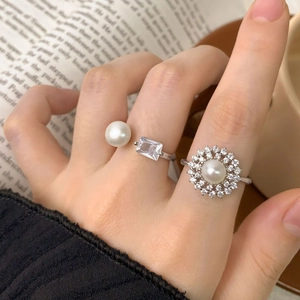 S925 sterling silver pearl rings with zircon sunflower design in elegant French style