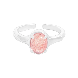 S925 sterling silver open ring featuring pink strawberry quartz and lava texture