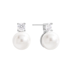 Elegante S925 Sterling Silber Perlenohrstecker mit Zirkonsteinen auf weißem Hintergrund