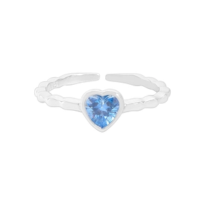 S925 sterling silver ring with heart-shaped aquamarine zircon and wavy band design