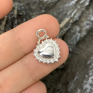 S925 sterling silver heart pendant necklace with shimmering zircon outer ring stones