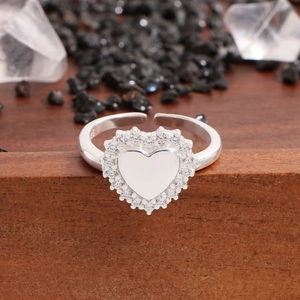 Bague cœur ajustable en argent sterling S925 avec pavé de zircons cubiques brillants