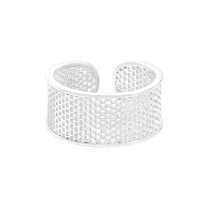 Anello regolabile in argento sterling S925 con design a nido d'ape traforato moderno