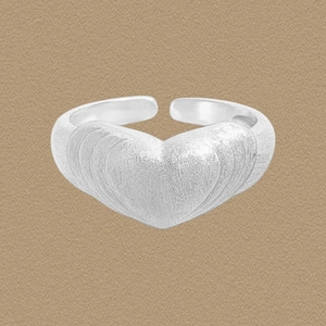 Anello Aperto a Cuore in Argento Sterling S925 Spazzolato Opaco Regolabile Moda Coreana Ins con Strass Gioielli da Donna