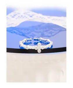 Macro detail showing S925 stamp and cubic zirconia cross on the bubble ring band