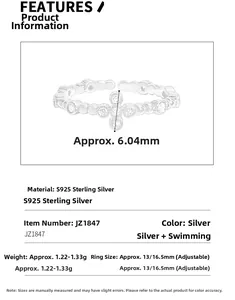 Specifications of S925 sterling silver bubble cross ring with 6.04mm height detail