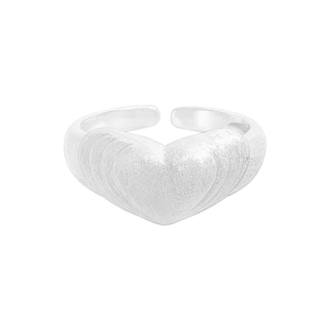 Anello regolabile in argento sterling S925 con design a cuore opaco e testurizzato