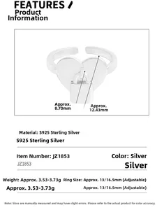 Detailansicht des Herzschloss-Rings aus S925 Silber mit verstellbarer Ringschienen-Skala