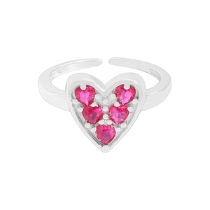 S925 sterling silver ring with hollow heart frame and pink heart-shaped zircons