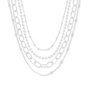 Collana multistrato minimalista in argento sterling S925 con perline e maglie ovali