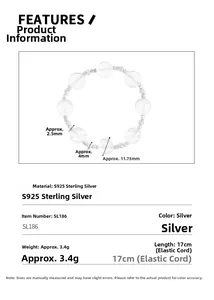 Detailed S925 sterling silver beaded bracelet specs with natural crystal ball