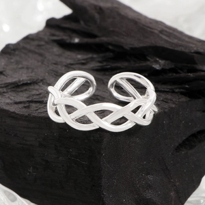 S925 sterling silver multi-line woven open ring with polished celtic knot design