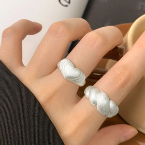 S925 silver matte frosted croissant and heart open ring set for women daily wear
