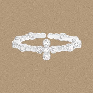 S925 Sterling Silver Zirconia Cross Open Ring For Women Niche Design Beaded Adjustable Finger Ring Fashion Jewelry Gift