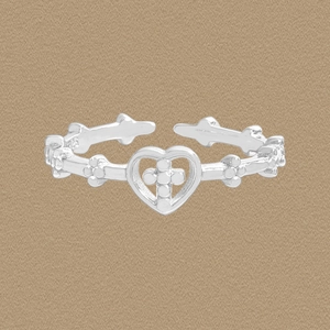 S925 Sterling Silver Heart Cross Open Ring For Women Niche Design Hollow Heart Cross Finger Ring Personalized Adjustable Jewelry