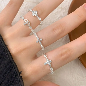 S925 silver bubble cross open rings set with zircon accents for a minimalist style