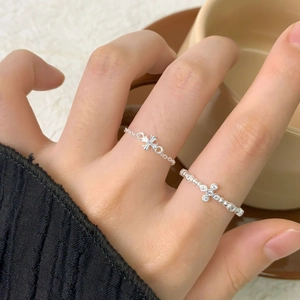 S925 sterling silver bubble cross open rings with sparkling zircon inlay for women