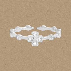 S925 Sterling Silver Cross Open Ring For Women Adjustable Rhinestone Geometric Niche Design Finger Ring High End Fashion Jewelry