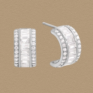 925 Sterling Silver Baguette Zirconia Hoop Earrings For Women Luxury Full Drill C Shaped Small Stud Earrings Elegant Jewelry Gift