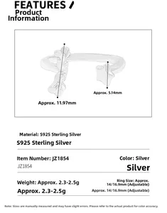Technical drawing showing S925 sterling silver star ring dimensions and specifications