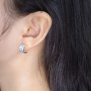 S925 sterling silver hoop earrings with rectangular cubic zirconia in a C-shape design