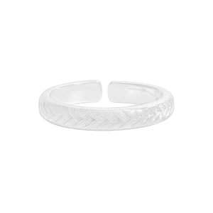 Minimalist S925 sterling silver open ring with vintage herringbone braided texture design