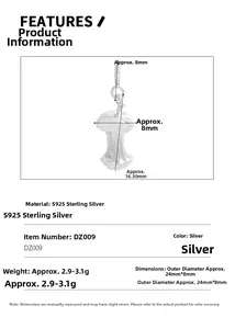 Detailed specs of S925 sterling silver apple core pendant with 24mm x 8mm dimensions